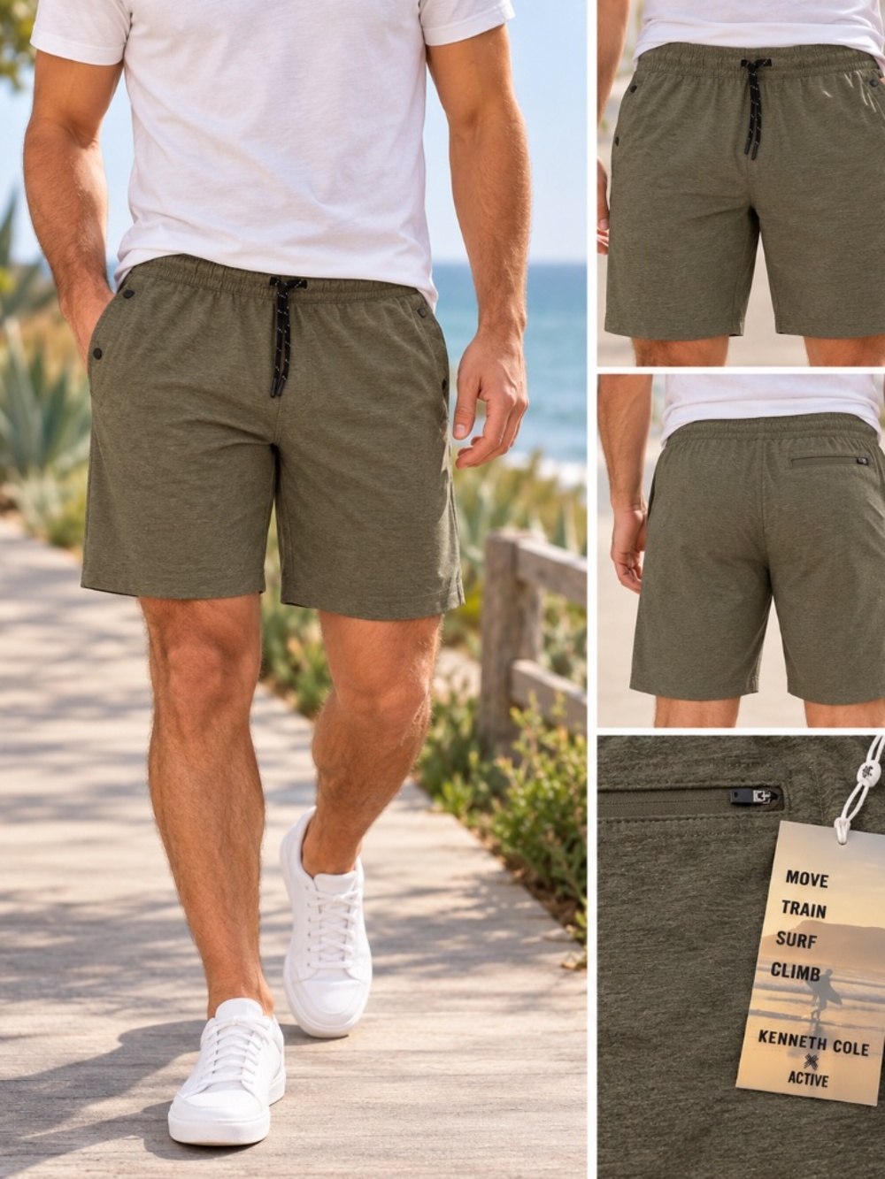 Kenneth Cole Active Men’s XL Tech Shorts Heather Olive Stretch N